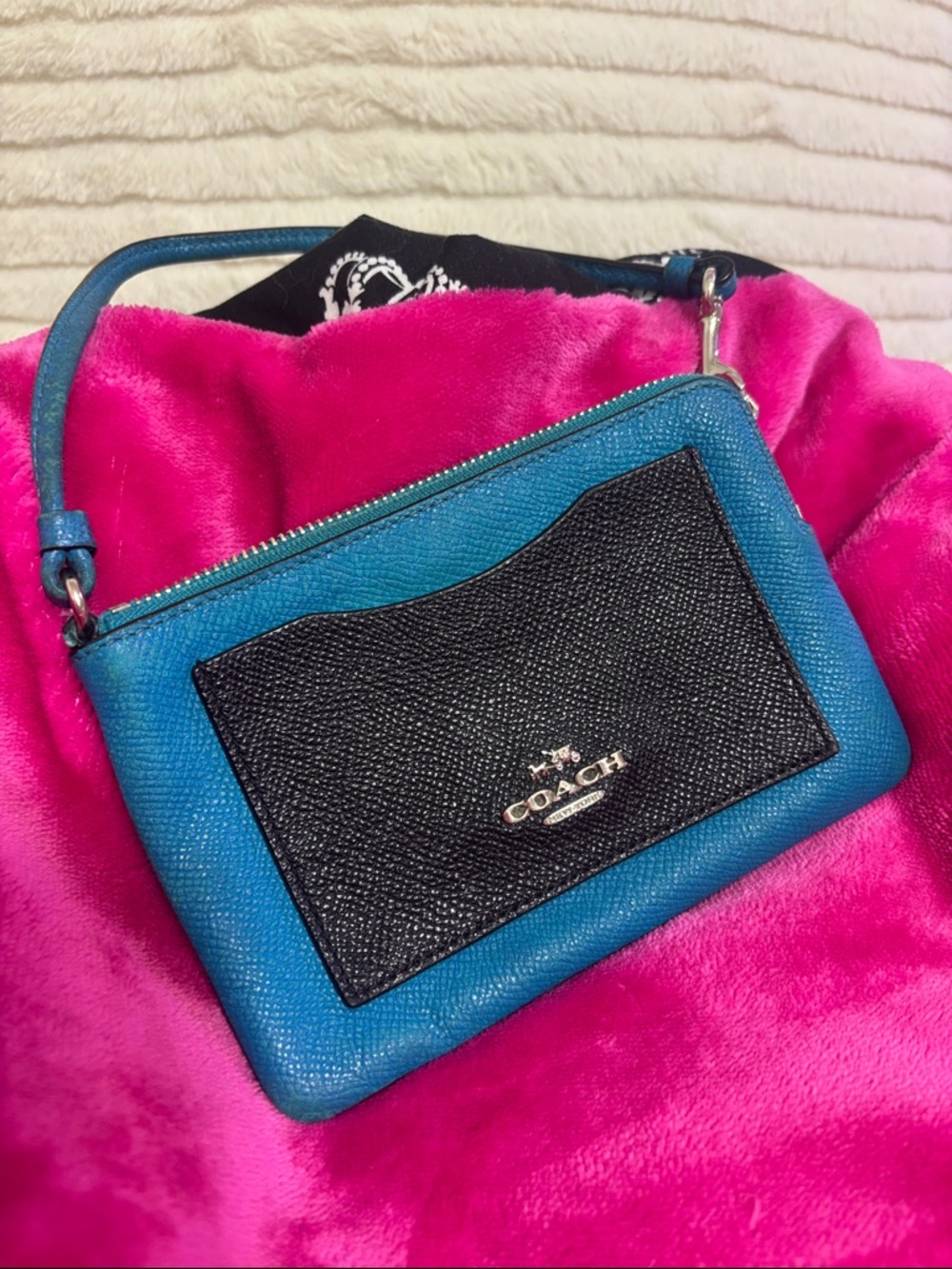 Coach Blue and Black Leather Wristlet